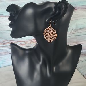 Brass Rose Gold Toned Dangle Earrings